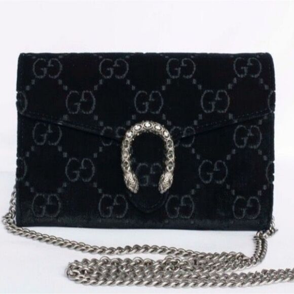Gucci Brand new Authentic Women's Black GG Velvet Mini Dionysus Chain purss - Picture 5 of 16